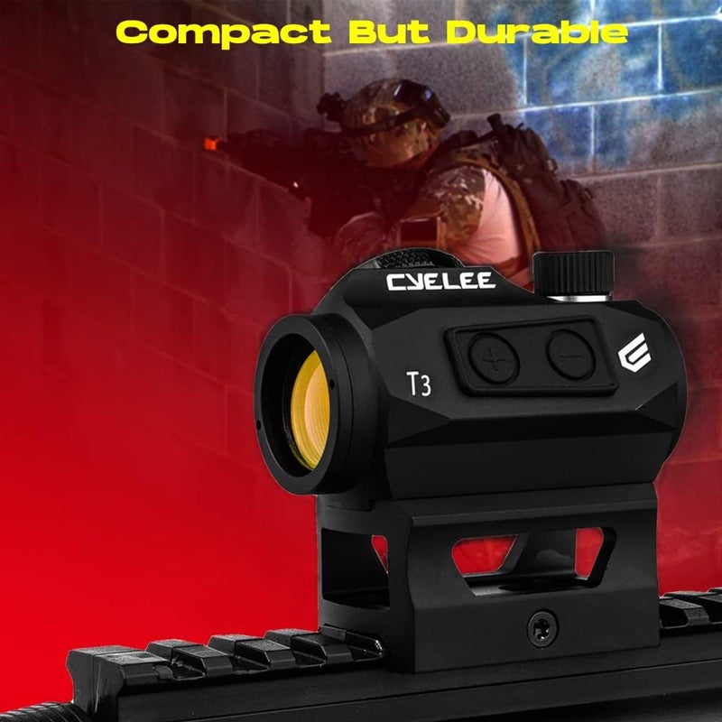 Cyelee T3 Red Dot Sight for Rifles, 1x20mm 2MOA Shake Awake Reflex Sight, Picatinny Gun Sight with Absolute Co Witness Riser - Image 5